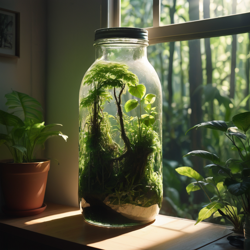 Ein Flaschengarten im Fensterbrett